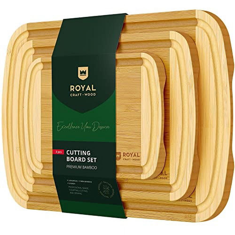 Luxury Cutting Boards for Kitchen -Reversible Wood Cutting Board Set, Thick Chopping Board - Wooden Cutting Board Set with Juice Groove - Bamboo Cutting Board for Meat, Veggies, Fruits (Set of 3)