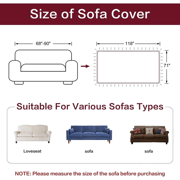 Luxury Damask Sofa Cover with Tassels for 2-3 Cushion Couch, Elegant Jacquard Slipcover in Burgundy Red