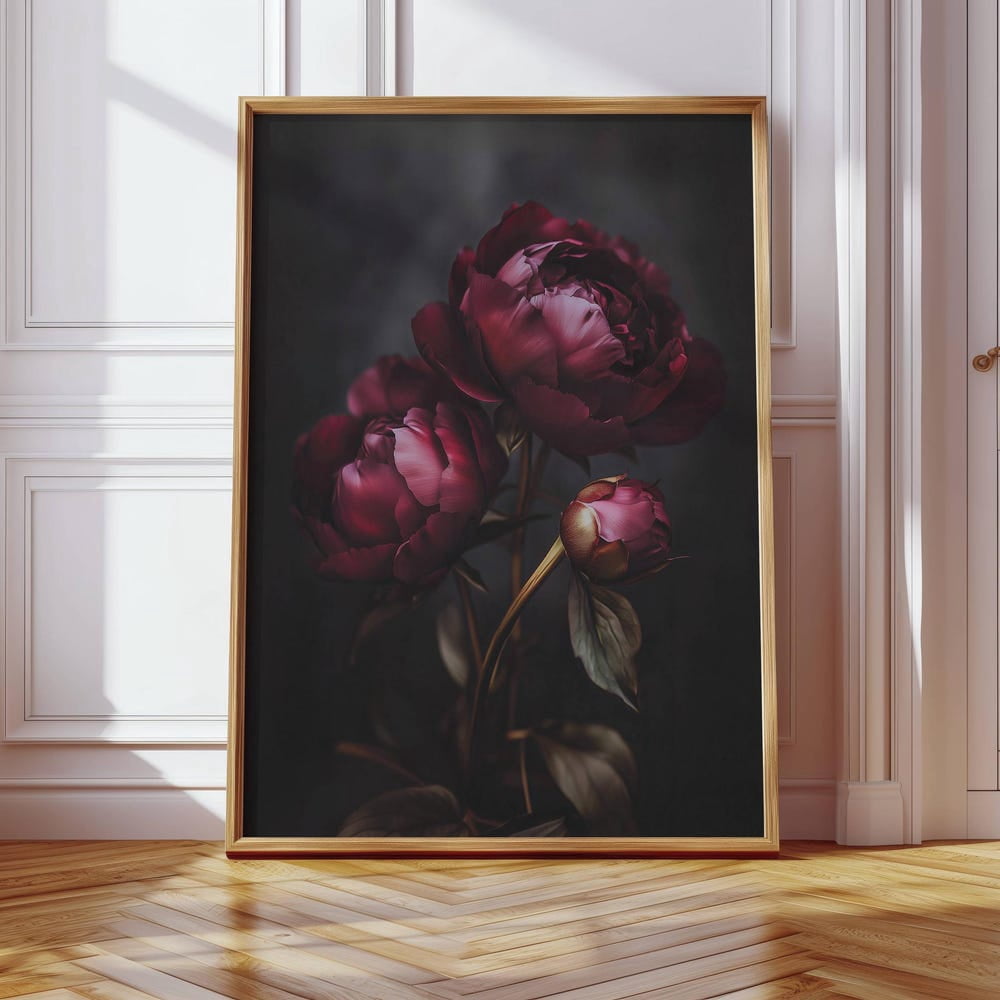 Luxury Dark Floral Peony Wall Art Print Burg.Undy Peony Botanical ...