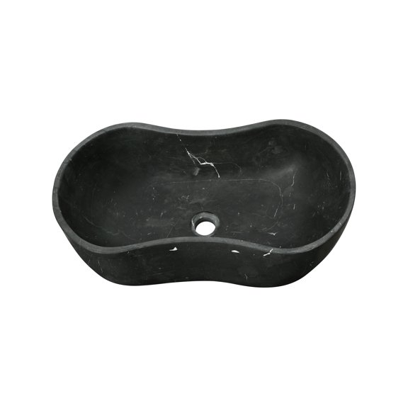Luxury Dark Grey Natural Marble Vessel Sink, 23.6" Organic Wavy Shape Stone Basin, Solid One-Piece Carved, Matte Finish Vanity Bowl (60cm x 36cm)