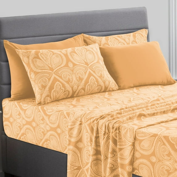 Luxury Deep Pocket 6 Piece Bed Sheet Set 1800 Series Hotel Comfort Paisley Sheet