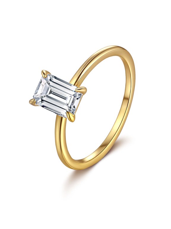 Luxury Delicate 1&2&3 Carat Rectangle Moissanite Rings for Women - Wedding Engagement Gold Plated Jewelry Gift - Passes Tester