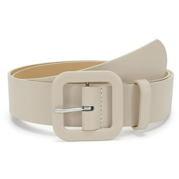 Luxury Design Candy Color Casual Thin Waist Strap Trouser Dress Belts Square Buckle Waistband Leather Belt BEIGE