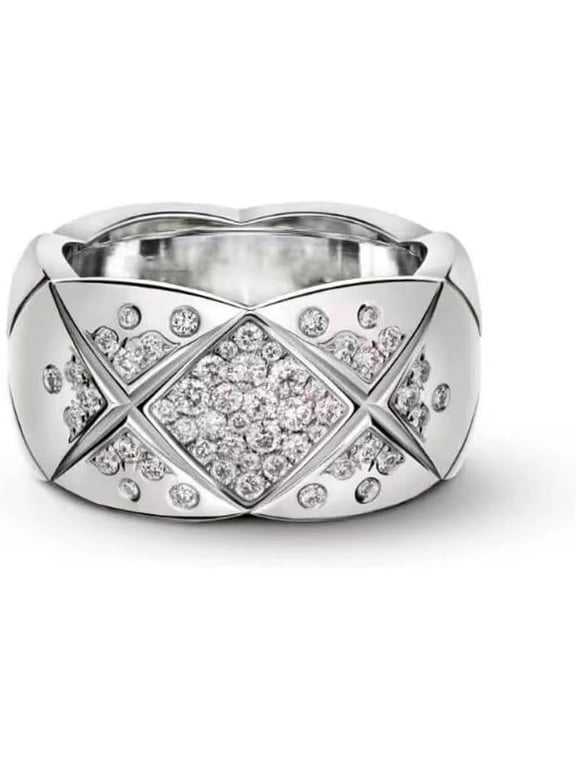 Luxury Designer 18K Gold Plating Crush Ring Surface Width Narrow 3.5mm Medium 7mm Wide 11mm Lozenge Pattern Cross Ring for Women Men Classic Simple Fashion