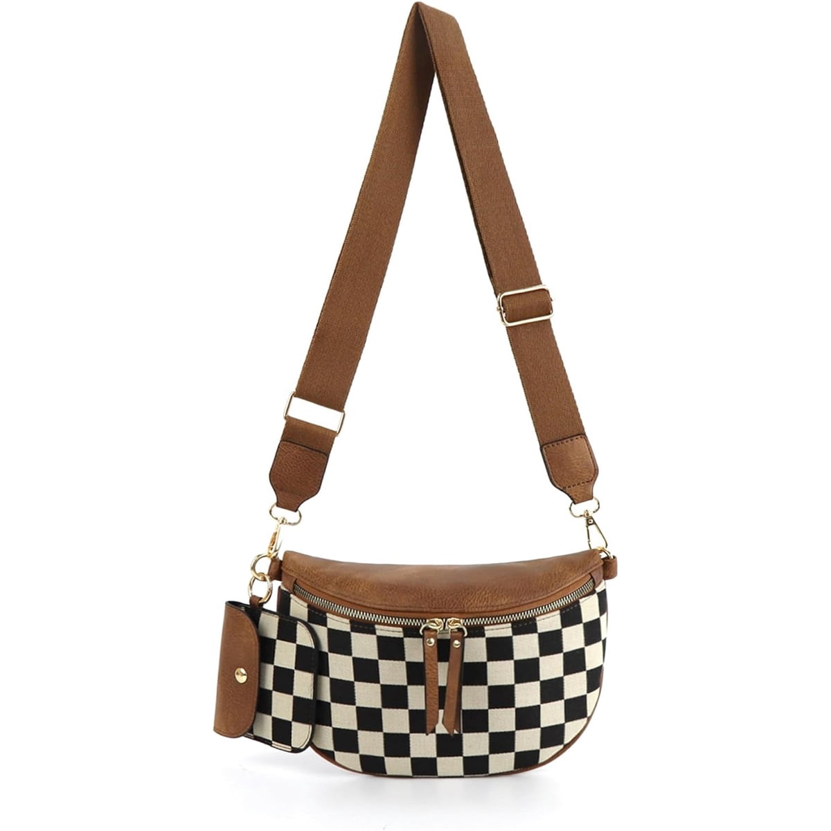 Luxury Designer Bum Bags for Women with small bag Checkered Crossbody Fanny Packs PU Leather Cross Body Bum Purse Belt Bag Bumbags for Work Shopping Daily