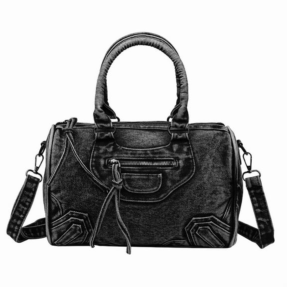 Luxury Designer City Tote Bag for Women Retro Washed Denim Cloth Splicing Fringed Shoulder Portable Messenger Bag Handbags