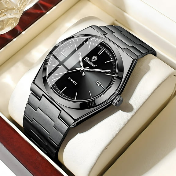 Luxury Designer Look Men's Watch, Silver & Black, Waterproof Chronograph, Gift Ready for Special Moments