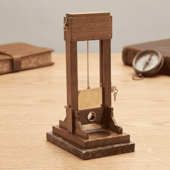 Luxury Desktop Cigar Cutter,Vintage Guillotine-Style Cutter with Wood & Metal Display Base,Manual, Cutting Tool Accessory, Desk Cigar Accessory Gift
