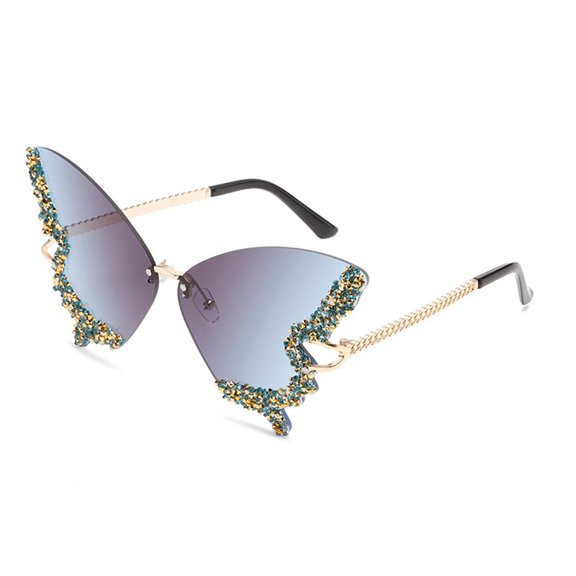 Luxury Diamond Butterfly Sunglasses Women Vintage Rimless Oversized Rhinestone bling Sun Glasses Ladies Y2K Eyewear Gray