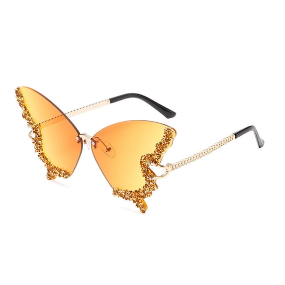 Luxury Diamond Butterfly Sunglasses Women Vintage Rimless Oversized Rhinestone bling Sun Glasses Ladies Y2K Eyewear Orange