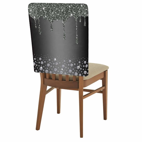 Luxury Diamond Chair Back Covers Set of 2, Shinning Grey Gradient Modern Art Removable Dining Seat Cover Washable Kitchen Chair Slipcovers Protective for Party Festival Decoration 19x20in