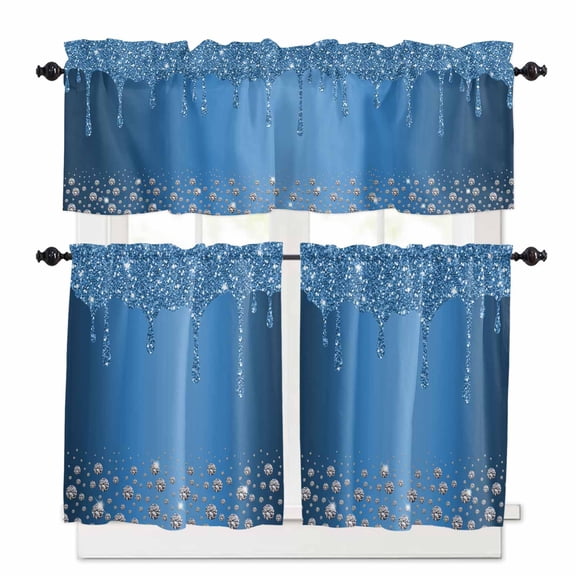 Luxury Diamond Kitchen Curtains Valances and Tiers Set of 3, 36 Inch Length Tier Curtains and Valance Rod Pocket Valance Curtains Set for Kitchen Bathroom Small Windows