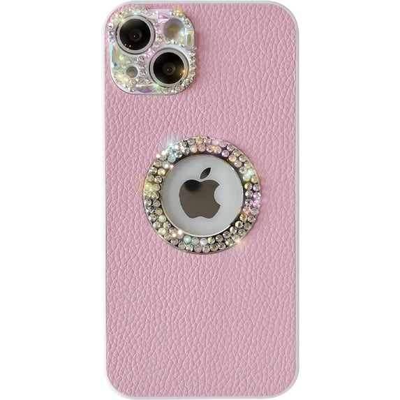 Luxury Diamond Logo Window Logo View Crystal Bling Glitter Leather Camera Lens Protection Soft iPhone Case for Women Girls (Pink,iPhone X/Xs)