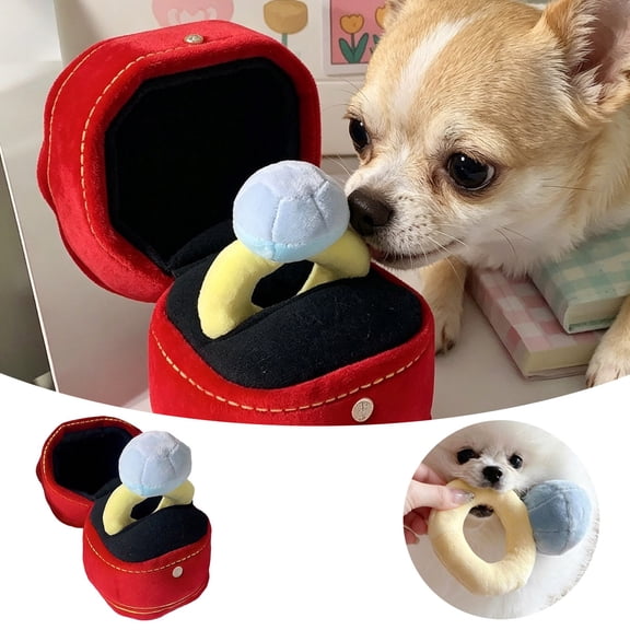 Luxury Diamond Ring Squeaky Dog Chew Toy, Soft Plush Gentle Teething Toy for Small Medium Dogs, Interactive Play Relieves Boredom, with Velvet Gift Box, for Puppies Cats
