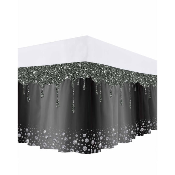 Luxury Diamond Ruffle Bed Skirt Queen Size Shinning Grey Gradient Modern Art Adjustable Elastic Dust Bed Skirts Wrap Around Bedskirt Wrinkle Free Easy Fit with 16 Inch Drop