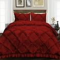 thumbnail image 1 of Luxury Diamond Ruffle Duvet Cover 5 Piece Set with Zipper, 400 Thread Count & 100% Egyptian Cotton, Luxury Design and Quilts Protector with Pillowcases - Burgundy Solid, Oversize Queen Size., 1 of 5