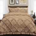 thumbnail image 1 of Luxury Diamond Ruffle Duvet Cover 5 Piece Set with Zipper, 400 Thread Count & 100% Egyptian Cotton, Luxury Design and Quilts Protector with Pillowcases - Taupe Solid, Cal King Size., 1 of 5