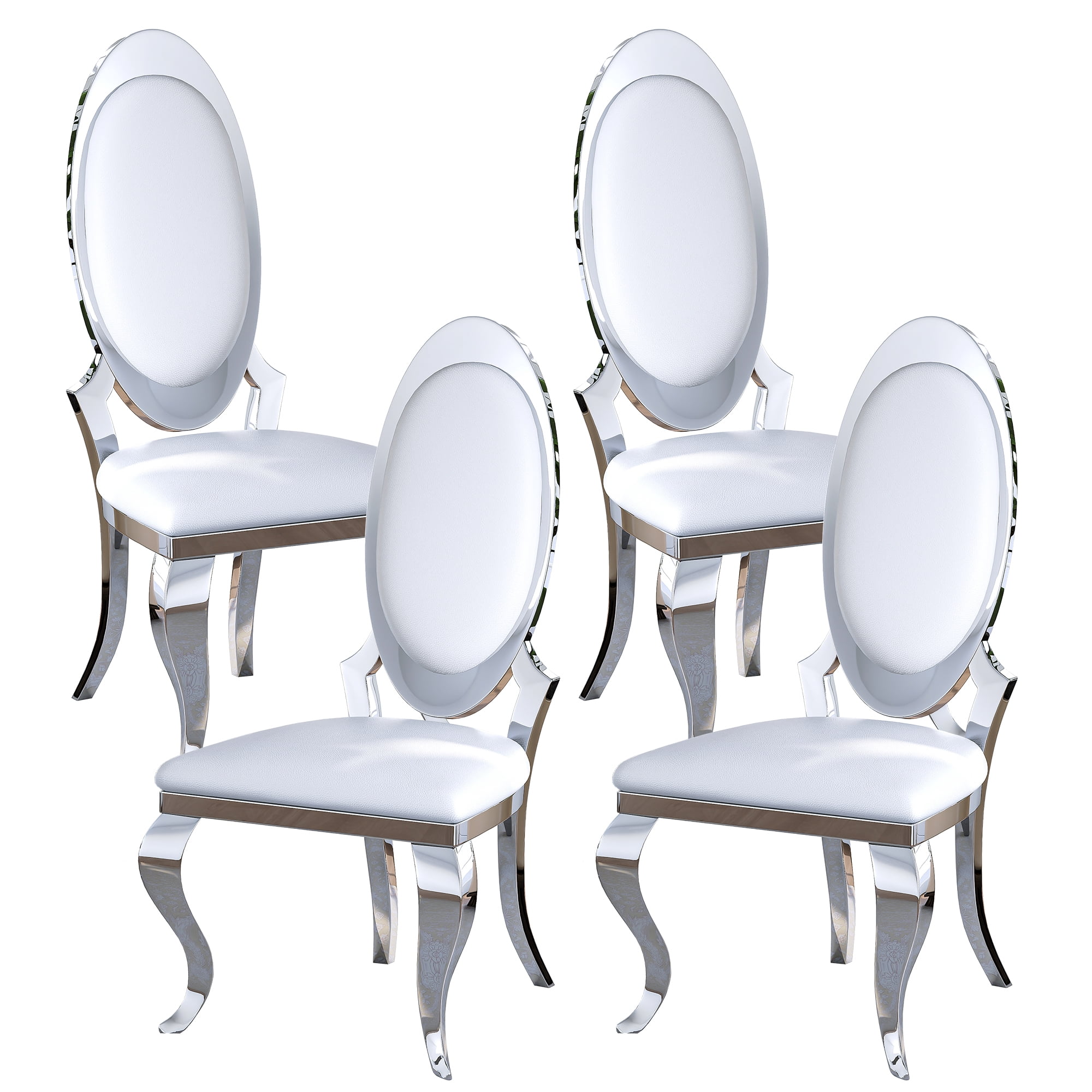 Luxury Dining Chairs Set of 4, Oval Back PU Upholstered Chairs with Stainless Steel Cabriole Legs, Dining Chairs for Kitchen, Living Room, Office