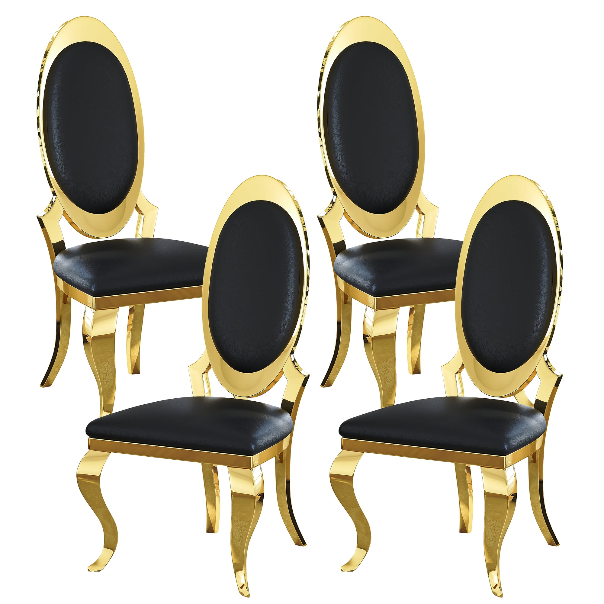 Luxury Dining Chairs Set of 4, Oval Back PU Upholstered Chairs with Stainless Steel Cabriole Legs, Dining Chairs for Kitchen, Living Room, Office