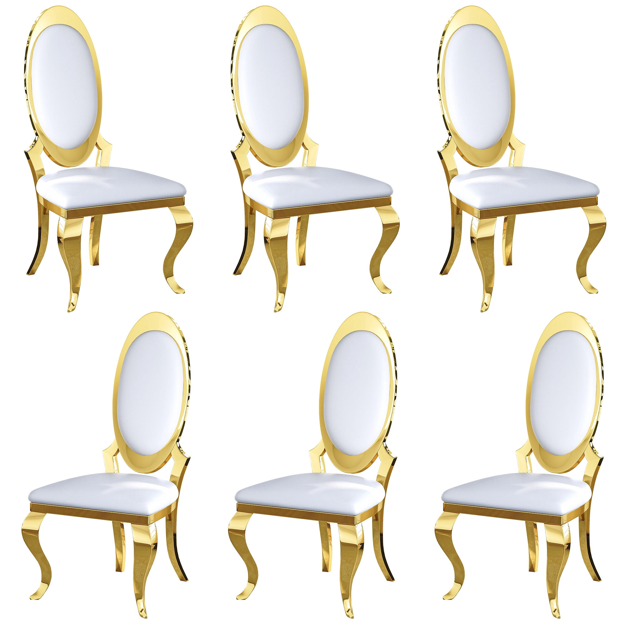 Luxury Dining Chairs Set of 6, Oval Back PU Upholstered Chairs with Stainless Steel Cabriole Legs, Dining Chairs for Kitchen, Living Room, Office