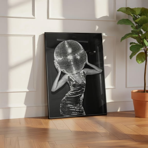 Luxury Discoball Model Poster Party Glamour Poster Minimalist Black & White Photo Museum Grade Photography