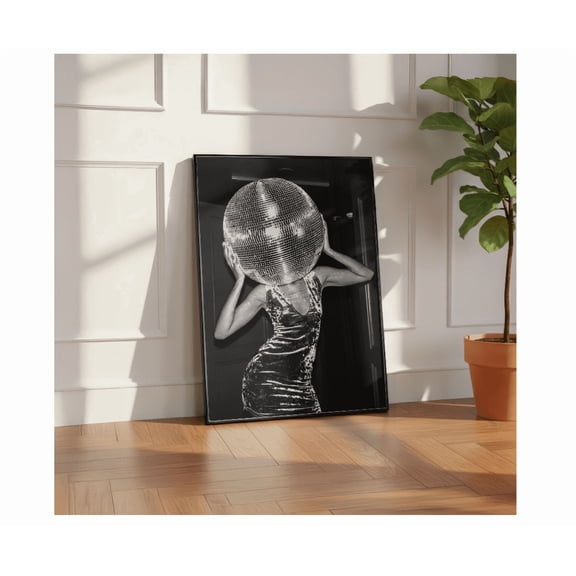 Luxury Discoball Model Poster Party Glamour Poster Minimalist Black & White Photo Museum Grade Photography