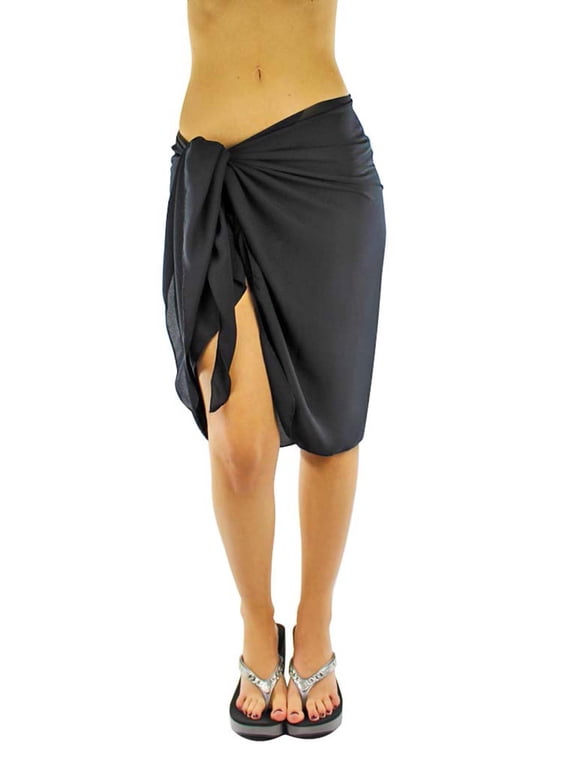 Luxury Divas Sheer Black Knee Length Cover Up Sarong Wrap for Women