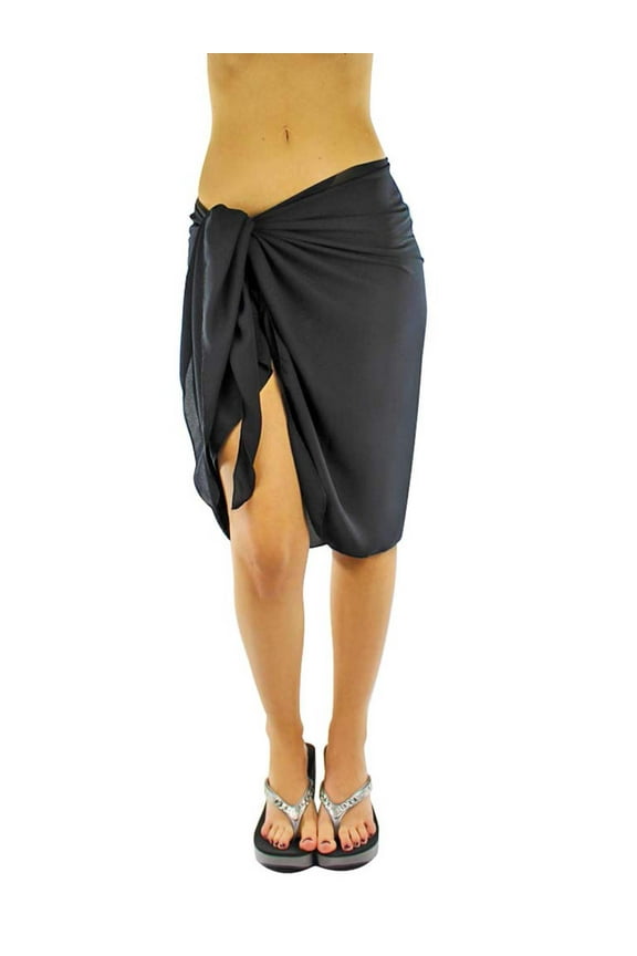 Luxury Divas Sheer Black Knee Length Cover Up Sarong Wrap for Women