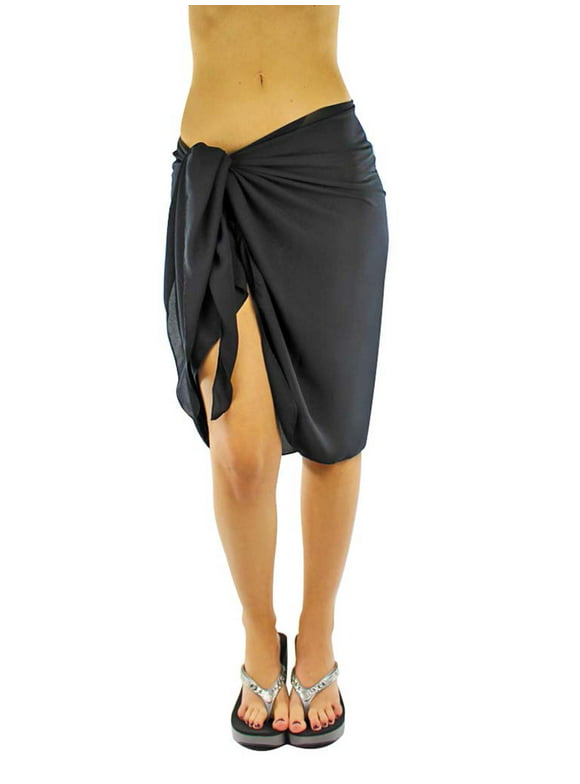 Luxury Divas Sheer Black Knee Length Cover Up Sarong Wrap for Women