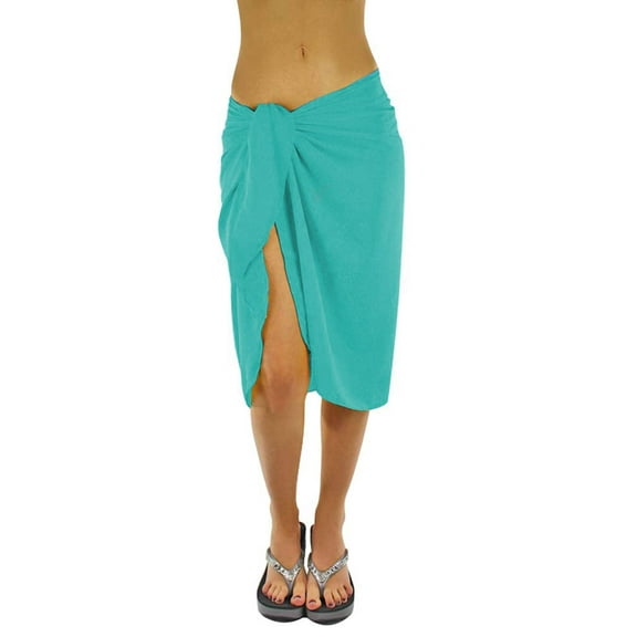 Luxury Divas Sheer Turquoise Blue Knee Length Cover Up Sarong Wrap for Women