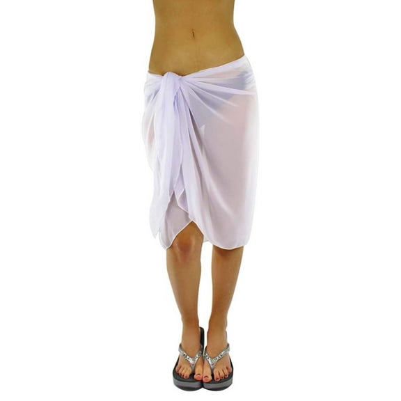 Luxury Divas Sheer White Knee Length Cover Up Sarong Wrap for Women