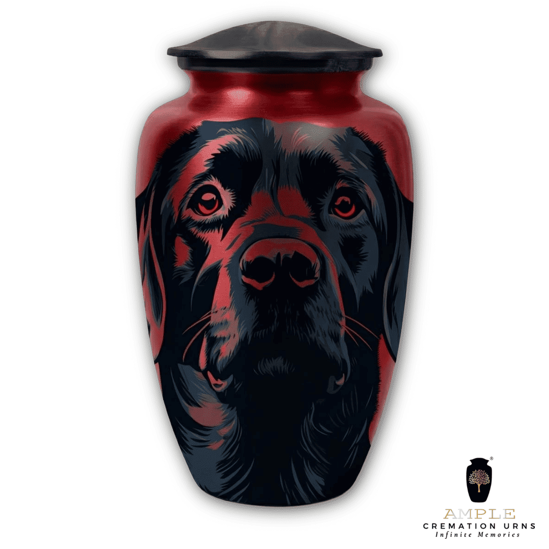 Luxury Dog Cremation Urn – Red & Black Artistic Dog Design Aluminum Urn for Pet Ashes