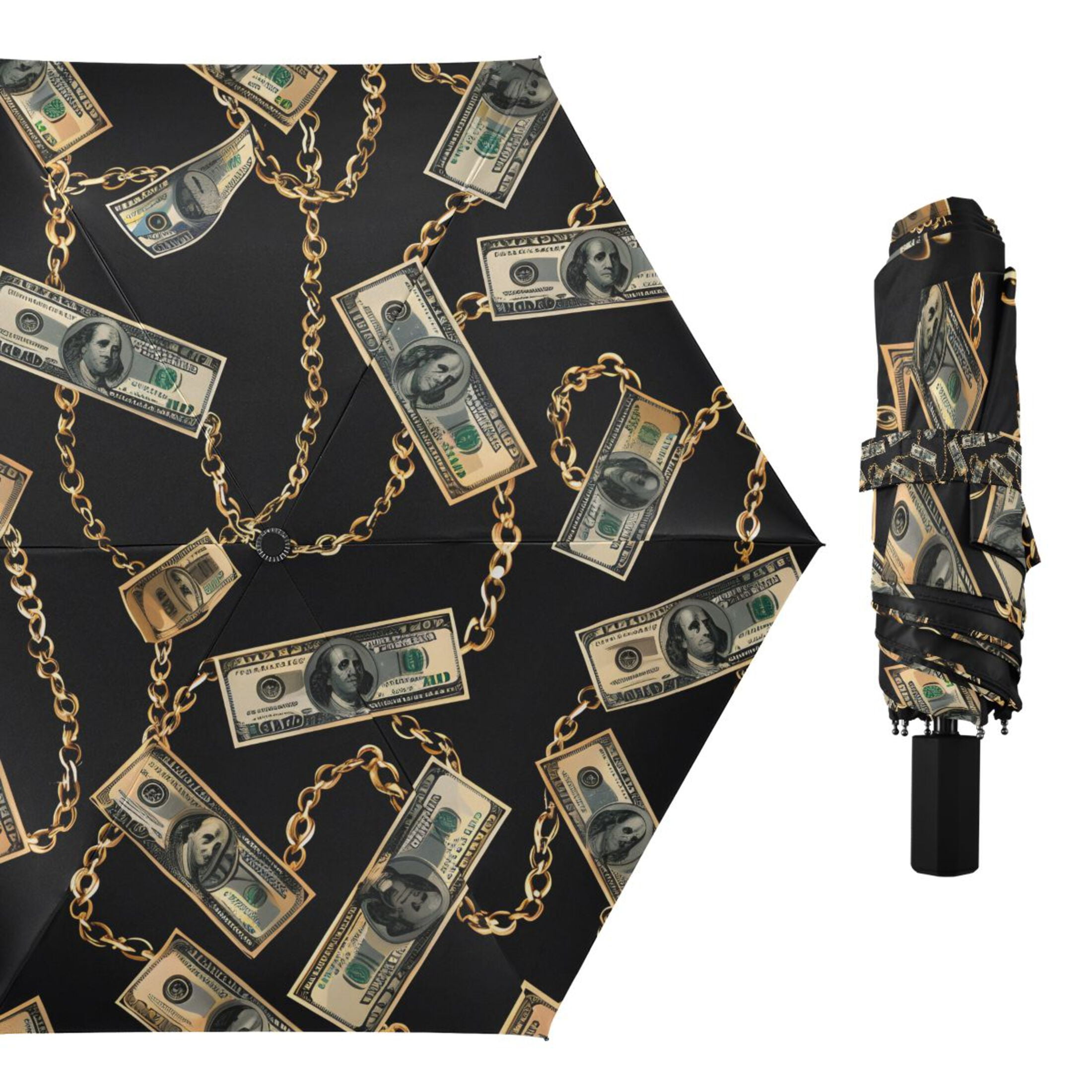Luxury Dollar Bill Chain Compact Sun Umbrella Windproof Travel Umbrellas for Rain Strong Portable UV Protection