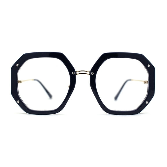 Luxury Double Rim Octagonal Blue Light Blocking Computer Eyeglasses Navy Gold