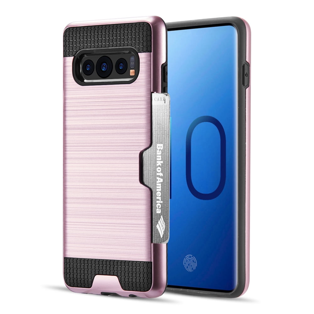 Luxury Dual Layer Hybrid Wallet Case for Galaxy S10 Plus (Rose Gold) w/ Credit Card ID Slot Holder - Ultra Lightweight Heavy Duty Armor Protector w/ Button Covers, Shock Absorption, Raised Lip Guard
