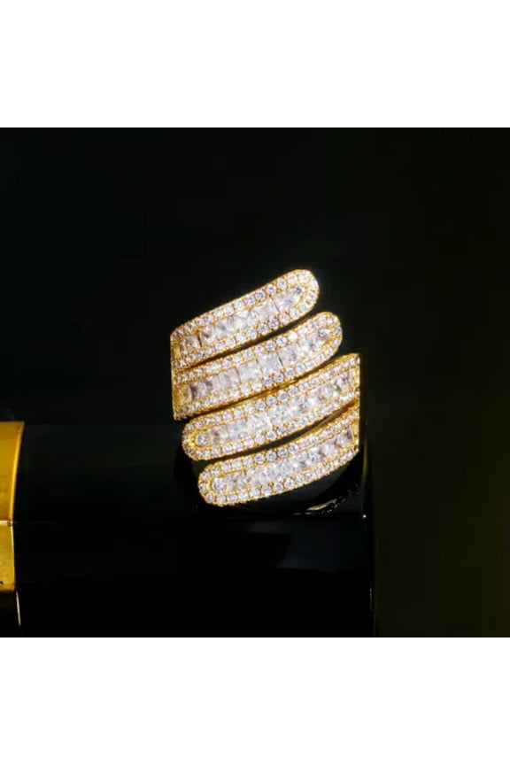 Luxury Dubai Gold Cubic Zirconia Big Resizable Ring for Brides Wedding Banquet