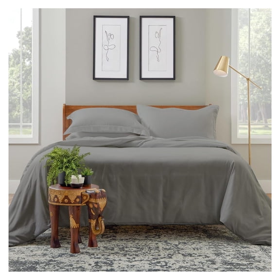 Luxury Duvet Cover Set 2-Piece - Blend of Rayon Derived from Bamboo - Ultra Soft Bedding - Zippered Comforter Protector, Includes 1 Pillow Sham (/ XL, Grey)