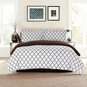 Luxury Duvet Cover Set 3 Pieces Egyptian Quality Duvet Cover Set Contains (1 Duvet Cover & 2 Pillow Shams) Soft Microfiber-Easy Care, Wrinkle Resistant (Queen, White/Chocolate)-Lux Decor Collection