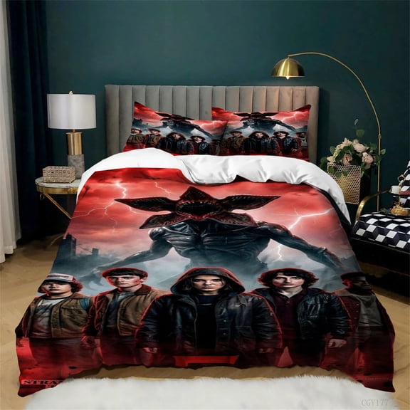 Luxury Duvet Cover Set 3 Pieces Stranger TV Things Bedding Set Soft Lightweight Comforter Quilt Cover with 2 Pillow Sham