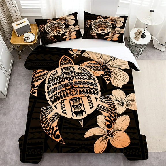 Luxury Duvet Cover Set Black and Golden Highend Bedding Cover Set Sea Turtle Painting Home Decor,King (90"x104")