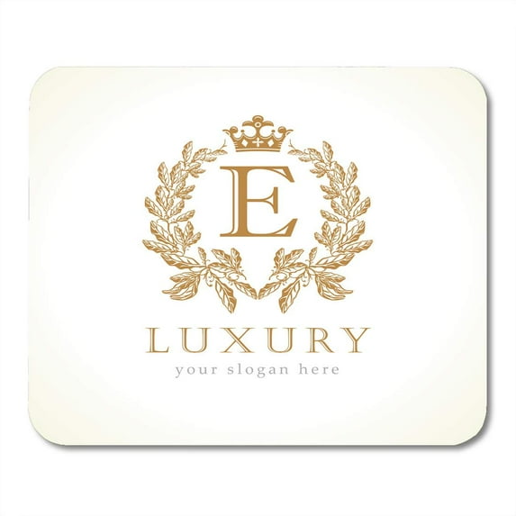 Luxury E Letter and Crown Monogram Laurel Elegant Beautiful Round Identity with and Wreath Emblem Mousepad Mouse Pad Mouse Mat 9x10 inch