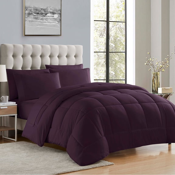 Luxury Eggplant 7-piece Bed In A Bag Down Alternative Comforter Set, Queen