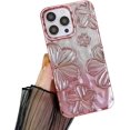 thumbnail image 1 of Luxury Electroplated Flower Glitter Transparent Silicone Shockproof Case for iPhone Compatible with iPhone 15 Pro Max, Pink, 1 of 7