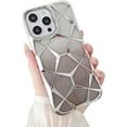 thumbnail image 1 of Luxury Electroplated Geometric Glitter Bling 3D Cube Diamond Soft Shockproof Case Compatible with iPhone 13 Pro Max, Sliver, 1 of 9
