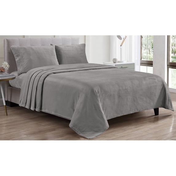 Luxury Elegance 3 Piece Twin Size Extra Soft Velvet Touch Microplush Sheet Set - Dark Grey