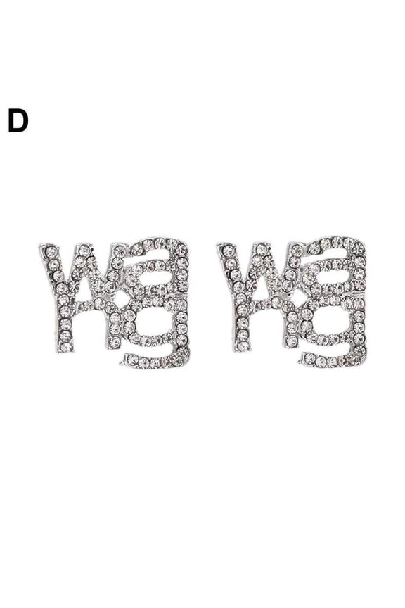 Luxury Elegant Wang Letter Rhinestone Women Brooch Badge Pin Simple Temperament Jewelry For Women Wang Earrings Stud