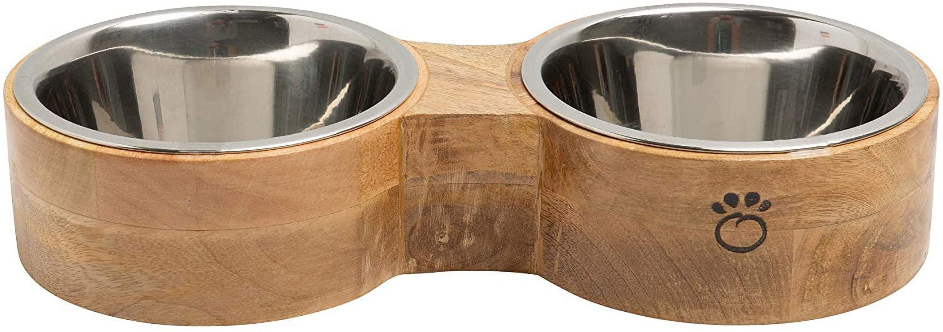 Image result for Luxury Elevated Dog Bowl Set - Mango Wood Stand with 2 Stainless Steel ...