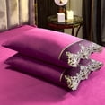 thumbnail image 1 of Luxury Embroidered Pillowcases Set of 2, Elegant Lace Trim Pillow Covers, Soft Brushed Hotel Quality Bedding, Skidproof Decorative Pillow Shams for Home Decor, Reactive Dye Washable Pillow Case, 1 of 7