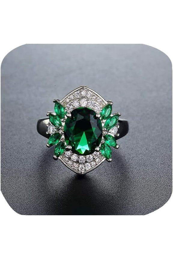 Luxury Emerald Green Cubic Zirconia Stackable Statement Rings for Women Engagement Wedding 925 Sterling Silver Best Friend Solitaire Simulated Diamond Cocktail Rings(8#)