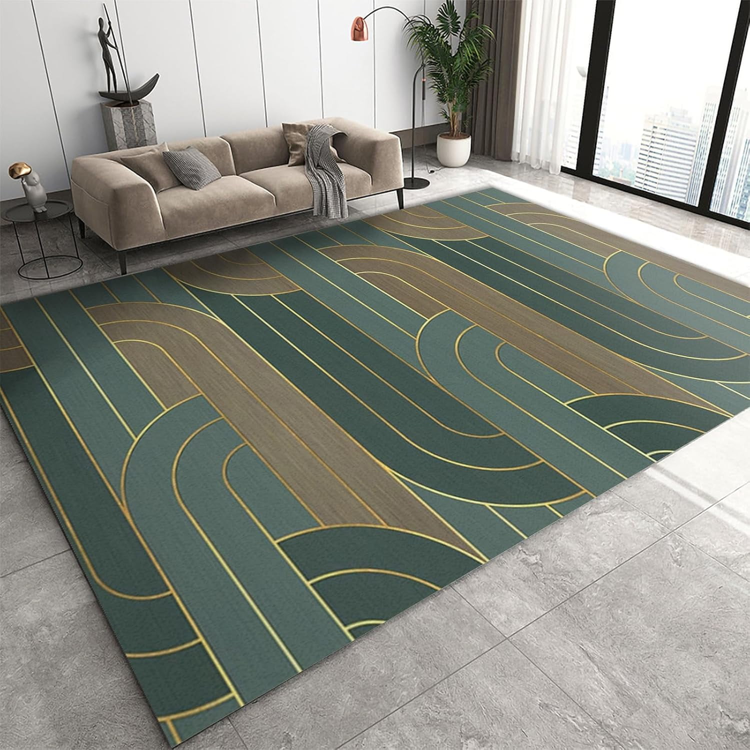 Luxury Emerald Green and Gold Geometric Washable Minimalist Arch Print ...